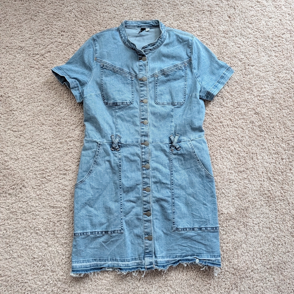 Kut from the Kloth Blue Clare Button Front Denim Mini Dress Size Large - Picture 6 of 14